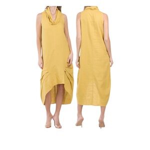 FORCYNTHIA Linen Blend Cowl Neck Hi-lo Midi Dress Size Small